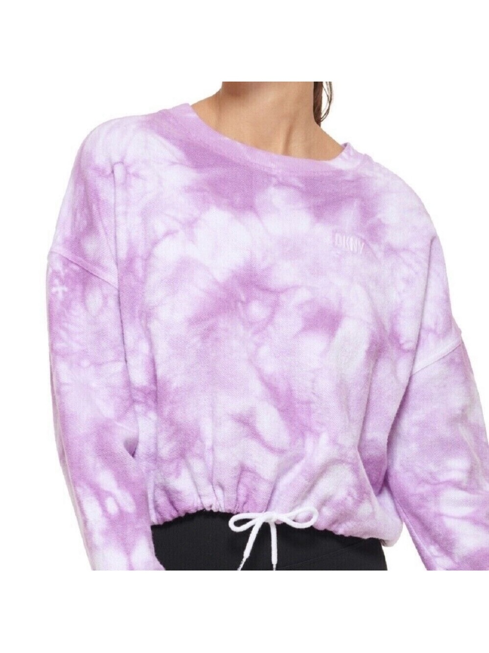 DKNY M Tie-Dye relaxed Lavender 100% cotton raw hem cuffs drawstring Sweatshirt
